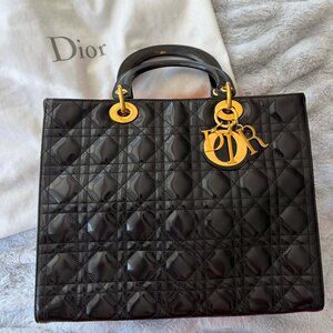 vintage DIOR Black Patent Leather Lady Dior size Large